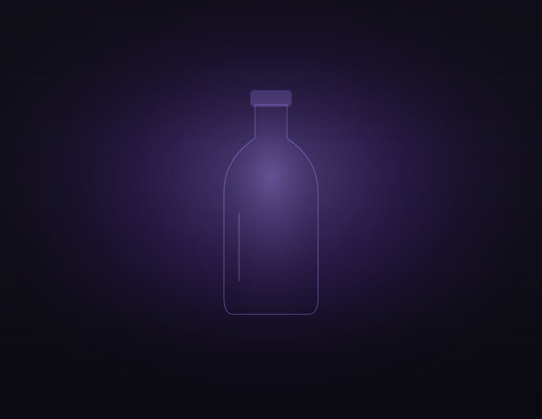 Abstract brand artwork: the outline of a bottle standing in a soft violet spotlight