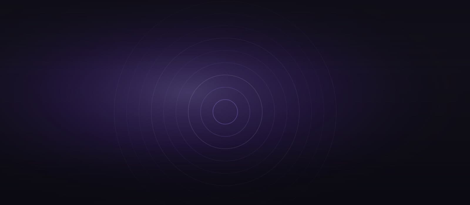 Abstract brand artwork: concentric rings spreading from a point of violet light on a near-black field