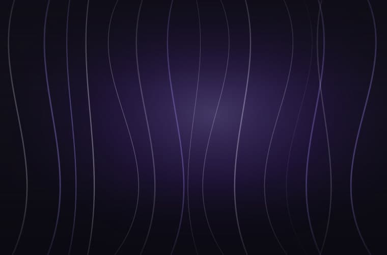 Abstract brand artwork: overlapping coiled arcs under a soft violet spotlight on a near-black field