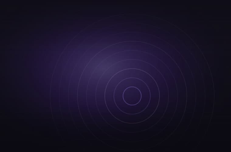Abstract brand artwork: concentric rings spreading from a point of violet light on a near-black field