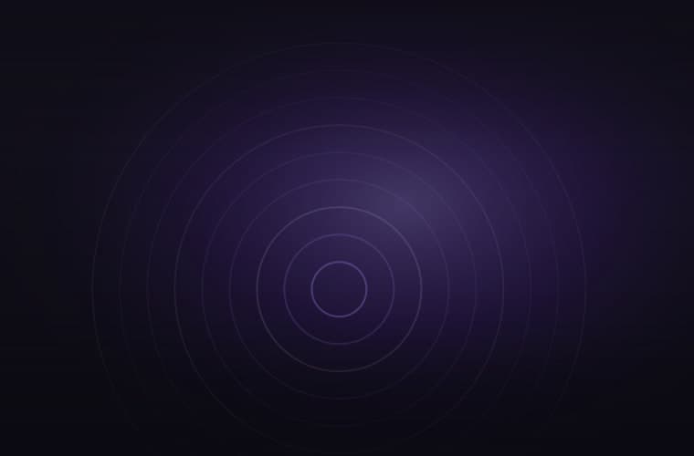 Abstract brand artwork: loose coiled arcs scattered across a near-black field under violet light
